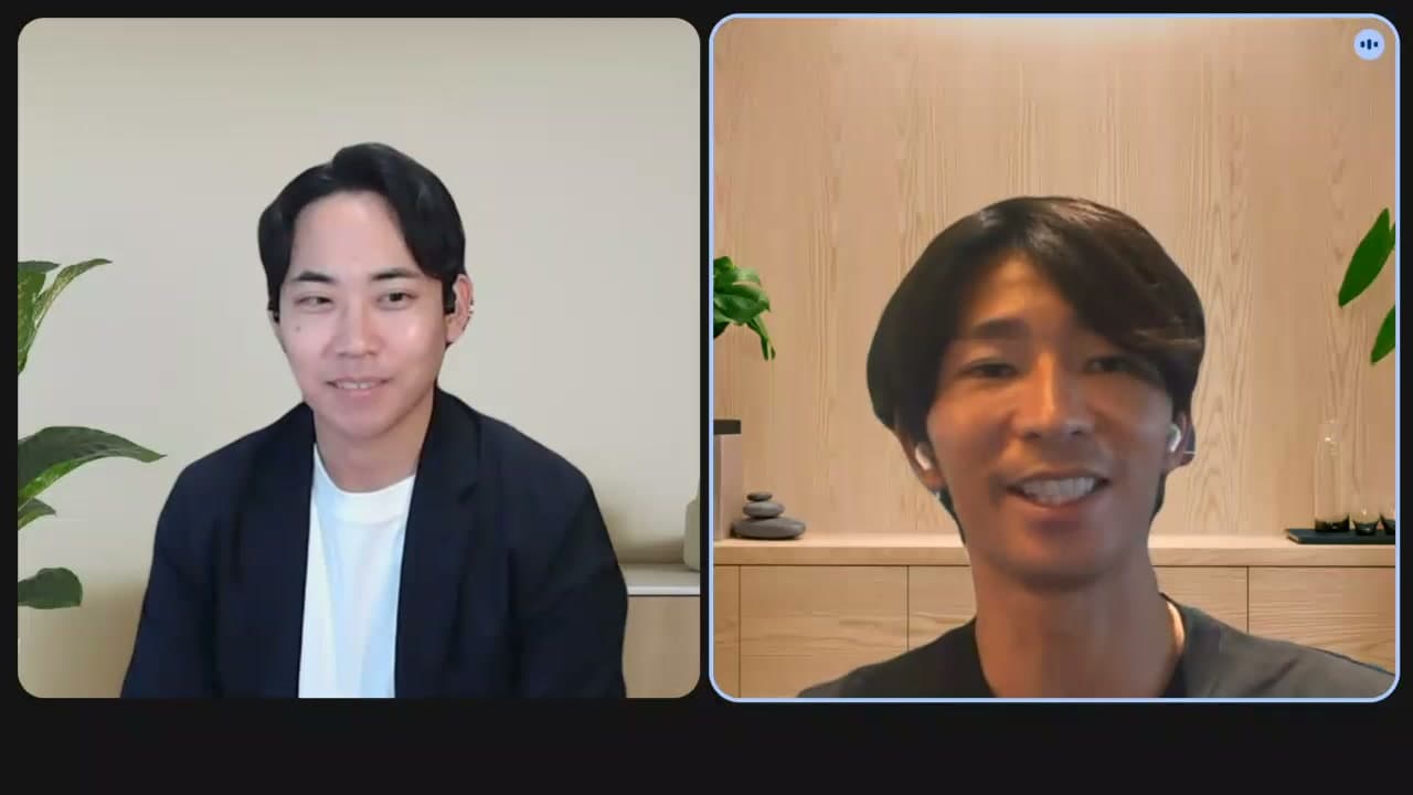 株式会社RK 代表取締役 日髙慶太さん(右)への導入事例インタビュー。聞き手はSalesDockの泉(左)