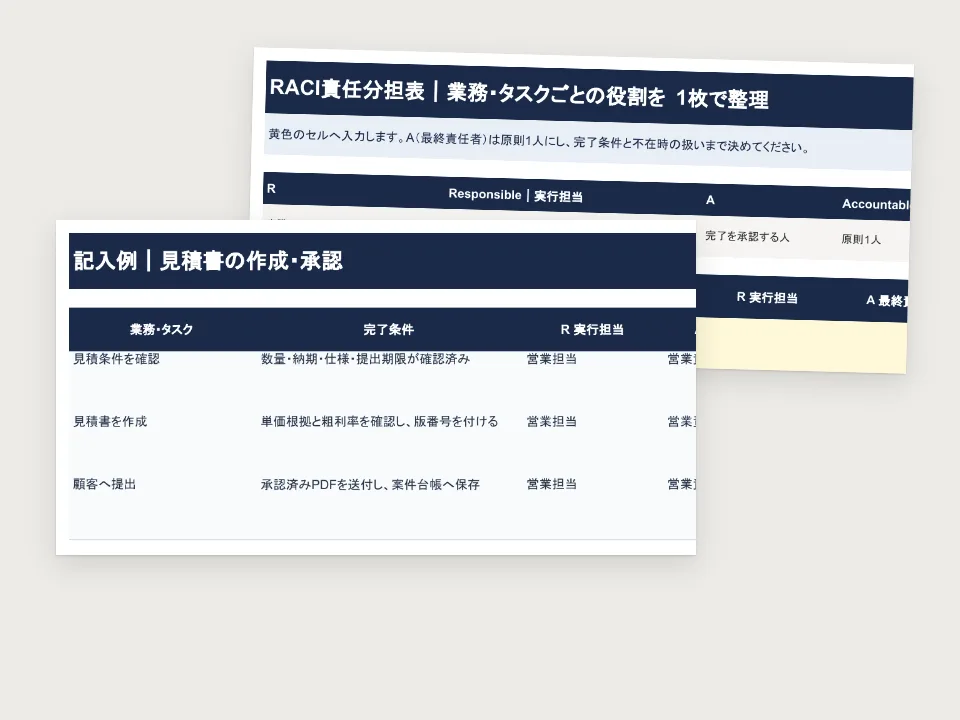RACI責任分担表 Excelテンプレートの中身（実際のページ）